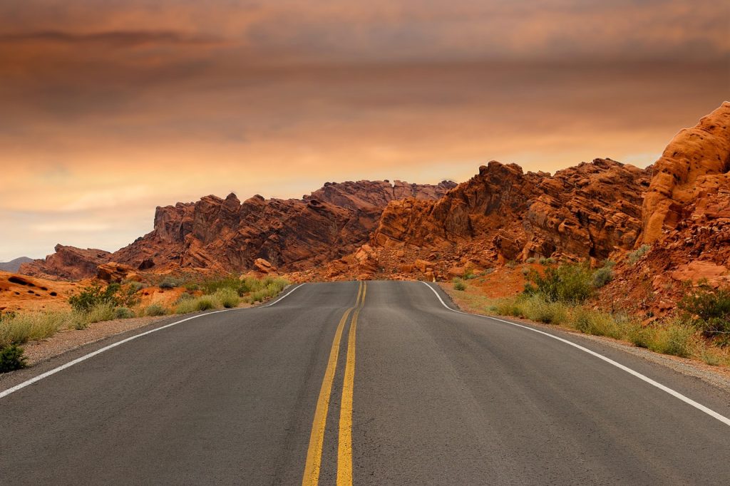 Road, sandstone, sunset, and pavement