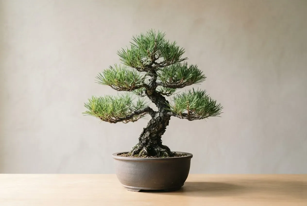 A serene bonsai tree in a ceramic pot, symbolizing mindfulness, personal growth, and balanced leadership.