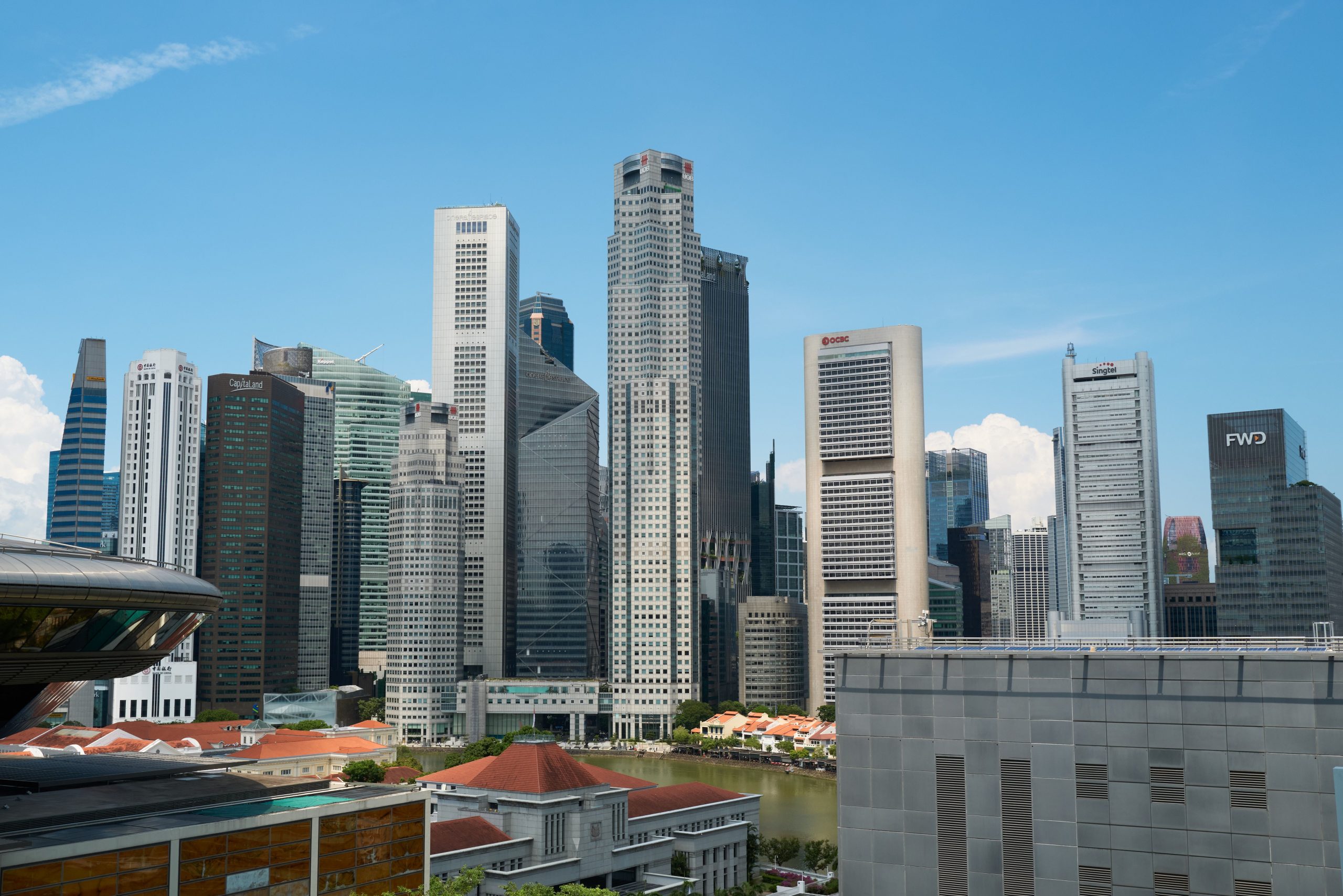 View of Singapore skyline showcasing modern skyscrapers on a clear day
